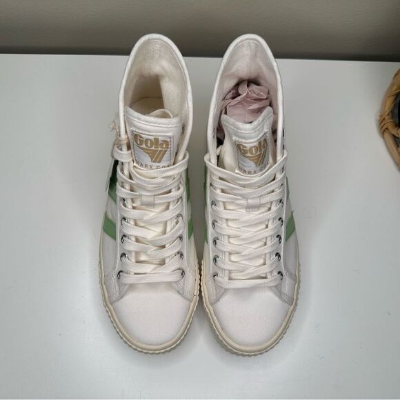 NWT Gola® Tennis Mark Cox High-Top Vegan Sneakers White Green Canvas Shoes Sz 7 - Picture 8 of 12